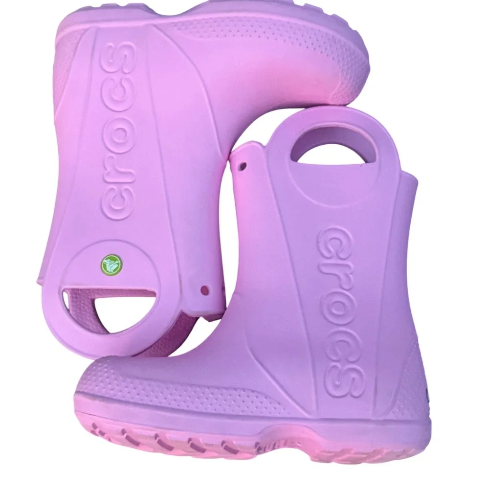 Crocs Handle It Rain Boots Kids Junior 2 Pink Waterproof Lightweight Pull On J2
